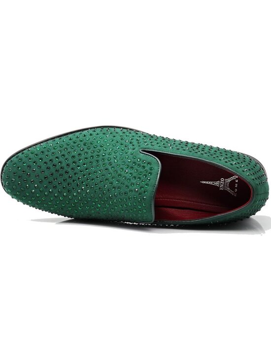 Enzo Romeo Men\'s Olive Vintage Velvet Rhinestone Loafer Slip On Tuxedo Shoes main image 7